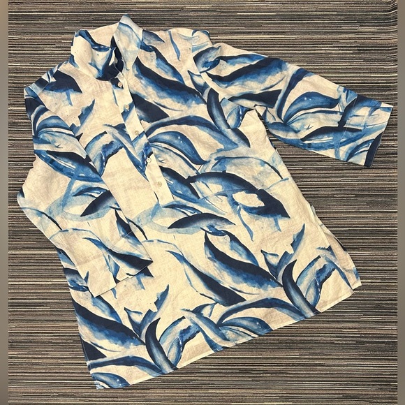 Chico’s 100% Linen Tunic Blue Leaf Print in size 16 - Picture 5 of 8